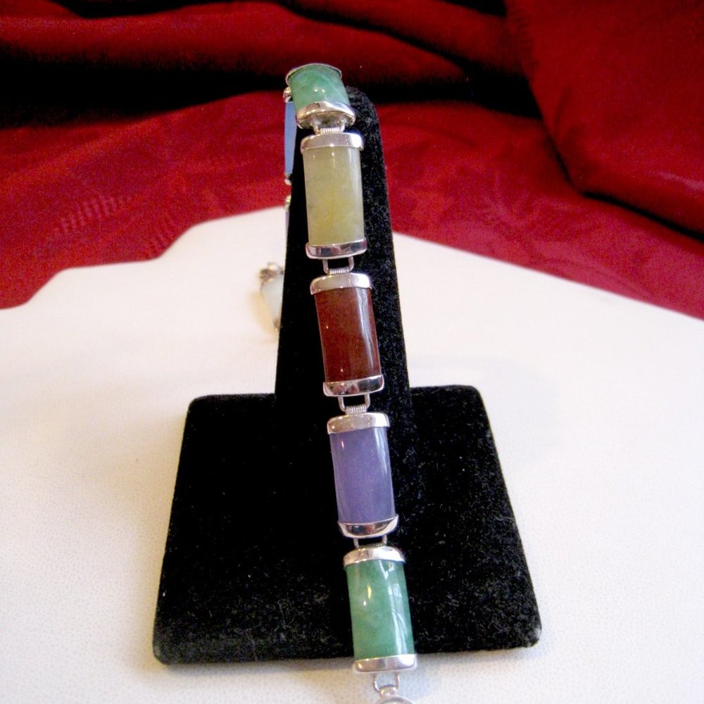 925 STERLING SILVER JADE LINK BRACELET SIZE 7.25